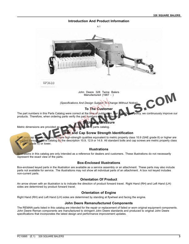 John Deere 328 SQUARE BALERS Parts Catalog PC10895 19OCT23 3