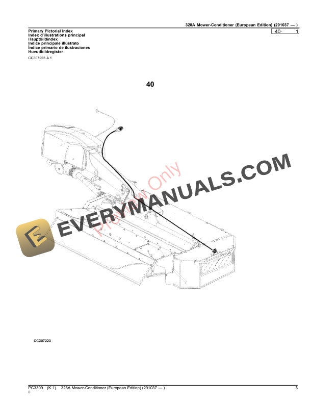 John Deere 328A Mower Conditioner (291020 ) Parts Catalog PC3309 19SEP23-3