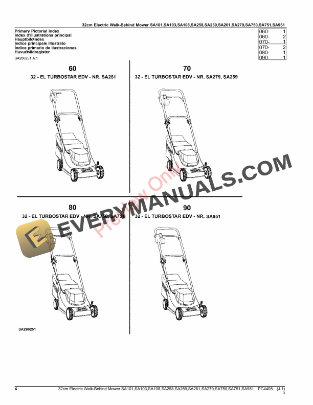 John Deere 32cm Electric Walk-Behind Mower SA101, SA103, SA108, SA258, SA259, SA261, SA279, SA750, SA751, SA Parts Catalog PC4405 05AUG16-4