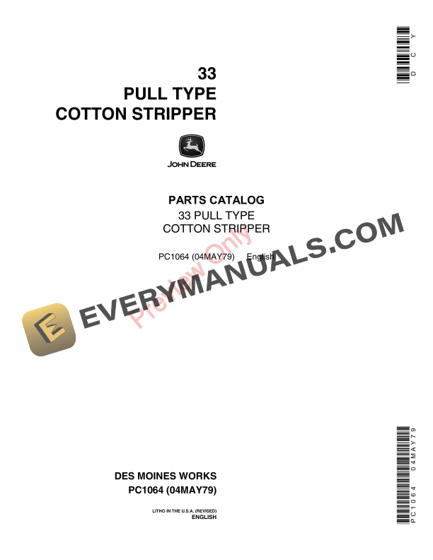 John Deere 33 Pull-Type Cotton Stripper Parts Catalog PC1064 04MAY79-1