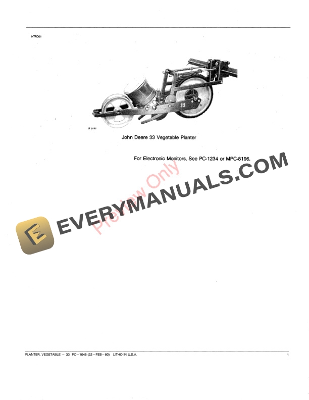 John Deere 33 Vegetable Planter Parts Catalog PC1045 22FEB80 4 John Deere 33 Vegetable Planter Parts Catalog PC1045 22FEB80 3
