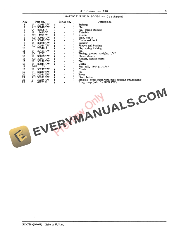 John Deere 330 Sideboom Parts List PC758 01OCT64 6 John Deere 330 Sideboom Parts List PC758 01OCT64-5
