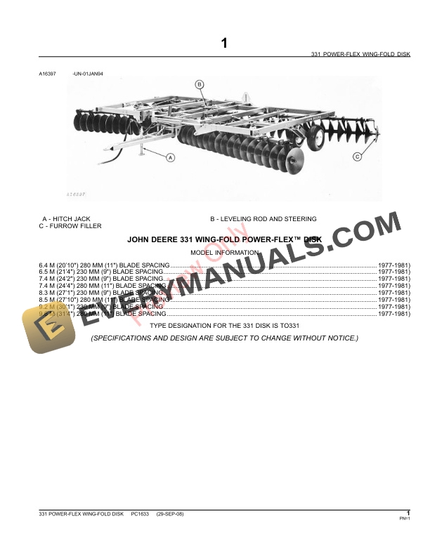 John Deere 331 Wing-Fold Power-Flex Disk Parts Catalog PC1633 13MAY11-3