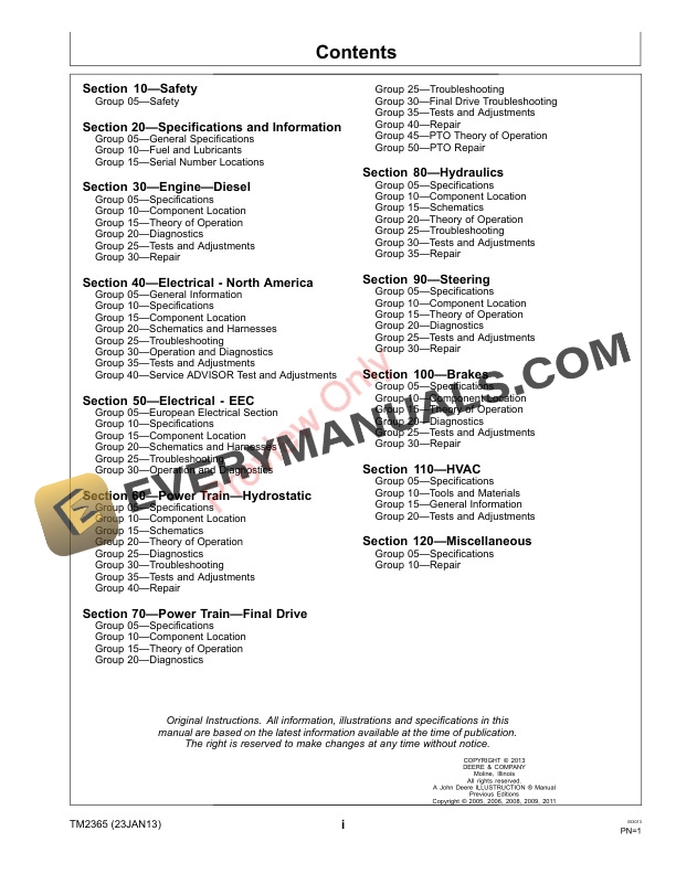 John Deere 3320 3520 and 3720 Compact Utility Tractors with Cab Technical Manual TM2365 23JAN13 3