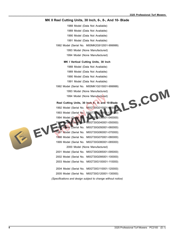 John Deere 3325 PROFESSIONAL TURF MOWERS Parts Catalog PC2183 25JUL23-4