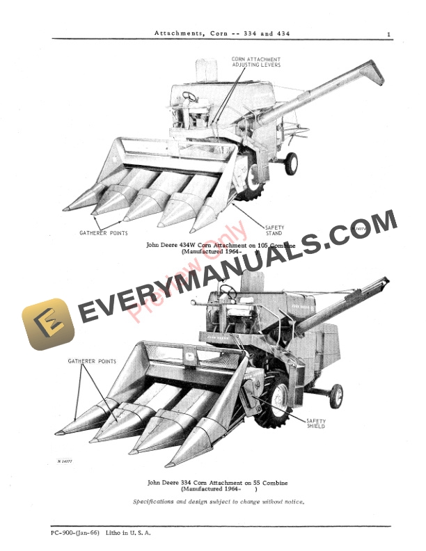 John Deere 334, 434 Corn Attachment Parts Catalog PC900 01JAN66-3