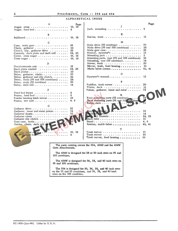 John Deere 334, 434 Corn Attachment Parts Catalog PC900 01JAN66-4