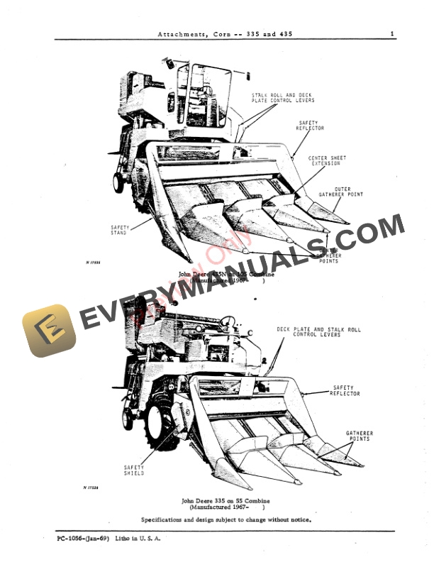 John Deere 335 435 Corn Attachments Parts Catalog PC1056 01JAN69 3