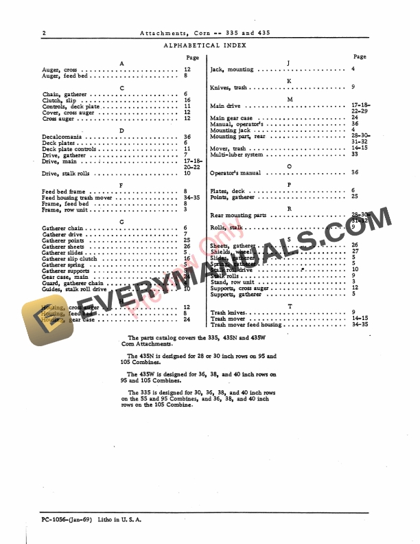 John Deere 335 435 Corn Attachments Parts Catalog PC1056 01JAN69 4