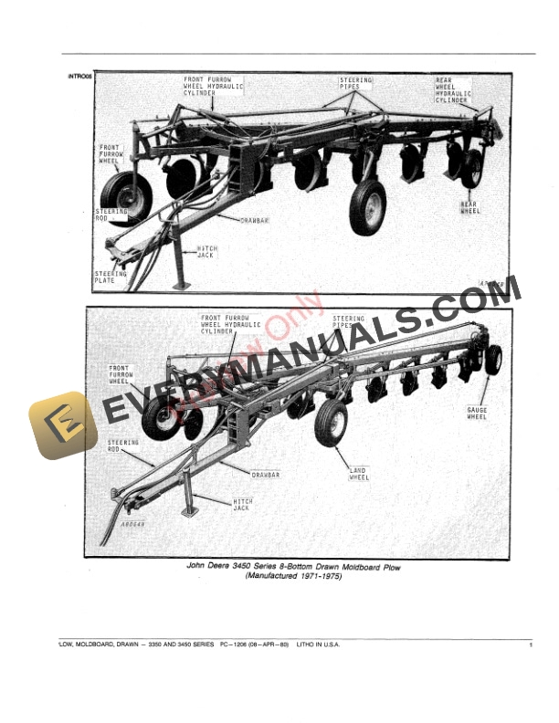 John Deere 3350, 3450 Series Drawn Moldboard Plows Parts Catalog PC1206 08APR80-3