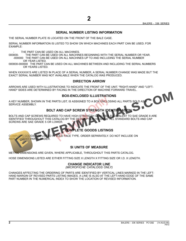 John Deere 336 Square Baler Parts Catalog PC1282 11MAY11-4