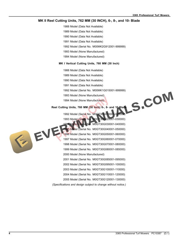 John Deere 3365 PROFESSIONAL TURF MOWERS Parts Catalog PC10387 18JUL23 4