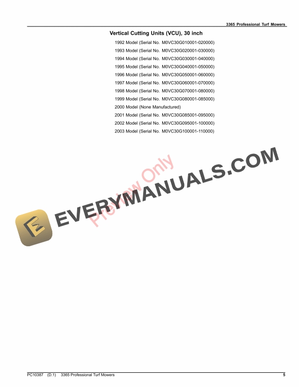 John Deere 3365 PROFESSIONAL TURF MOWERS Parts Catalog PC10387 18JUL23 5