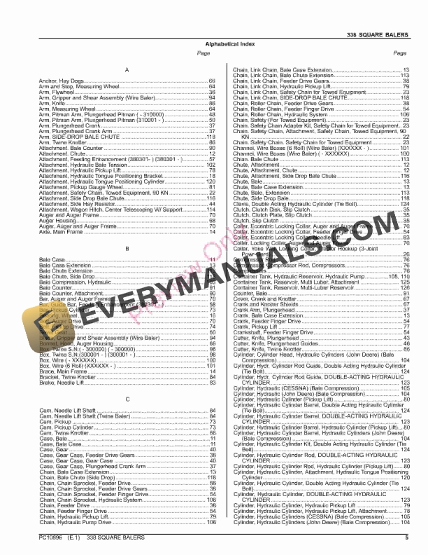 John Deere 338 SQUARE BALERS Parts Catalog PC10896 19OCT23 5