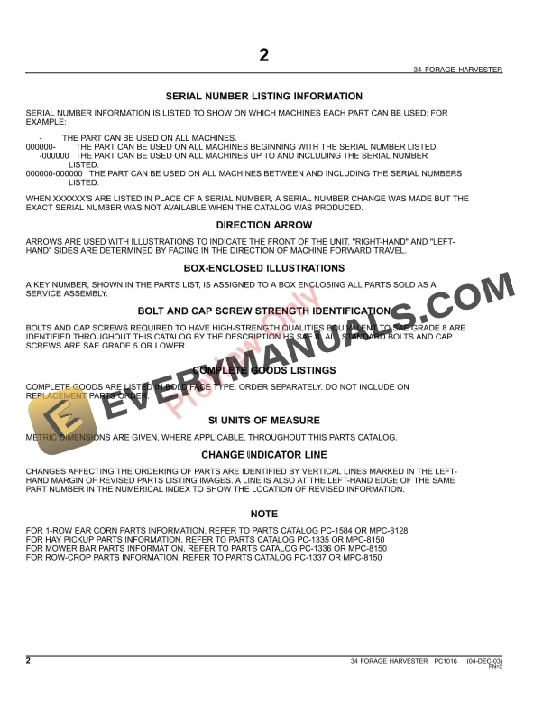 John Deere 34 Forage Harvester Parts Catalog PC1016 11MAY11 4