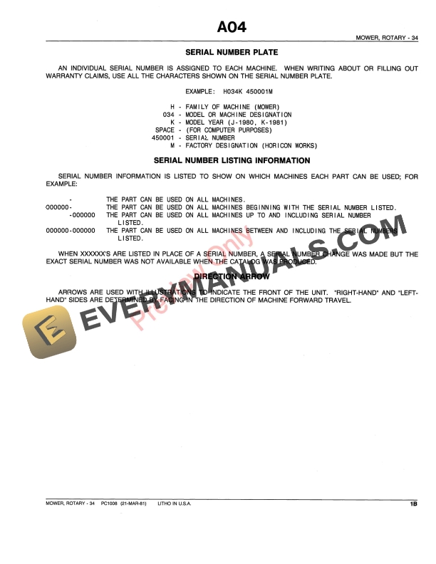 John Deere 34 Tractor-Mounted Mower (Deck mfg. 1966 Parts Catalog PC1008 29JUL91 6 John Deere 34 Tractor Mounted Mower Deck mfg. 1966 Parts Catalog PC1008 29JUL91 5