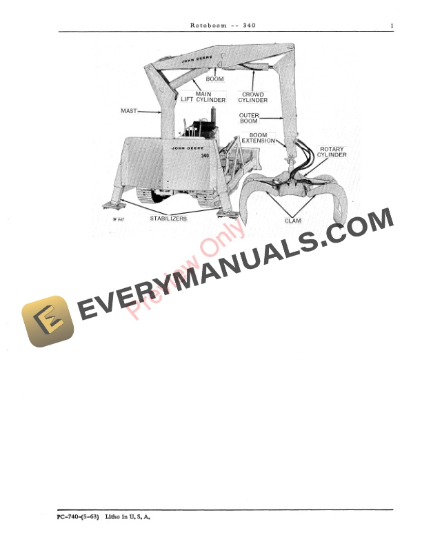 John Deere 340 Rotoboom Parts Catalog PC740 01APR64-3