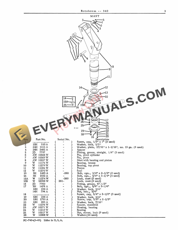 John Deere 340 Rotoboom Parts Catalog PC740 01APR64-5