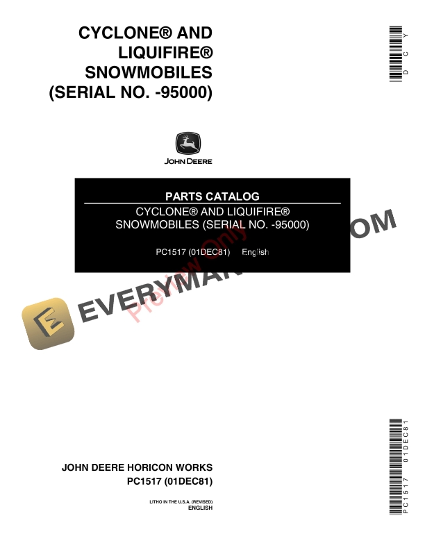 John Deere 340 and 440 Snowmobiles Cyclone and Liquifire Parts Catalog PC1517 01DEC81-1