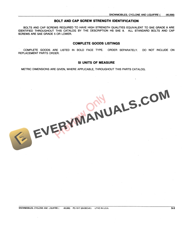 John Deere 340 and 440 Snowmobiles Cyclone and Liquifire Parts Catalog PC1517 01DEC81-5