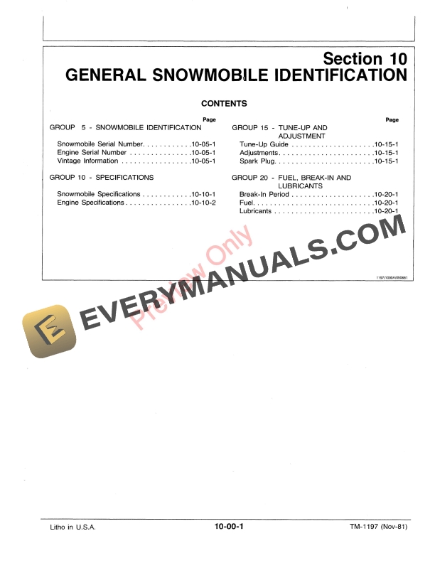 John Deere 340 and 440 Trailfire and Trailfire LX Snowmobiles Technical Manual TM1197 01NOV81 5