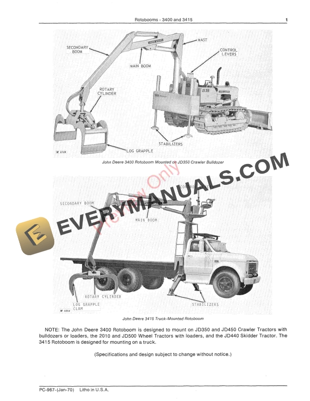 John Deere 3400 and 3415 Rotobooms, Truck or Tractor Mounted Parts Catalog PC967 01JAN70-5