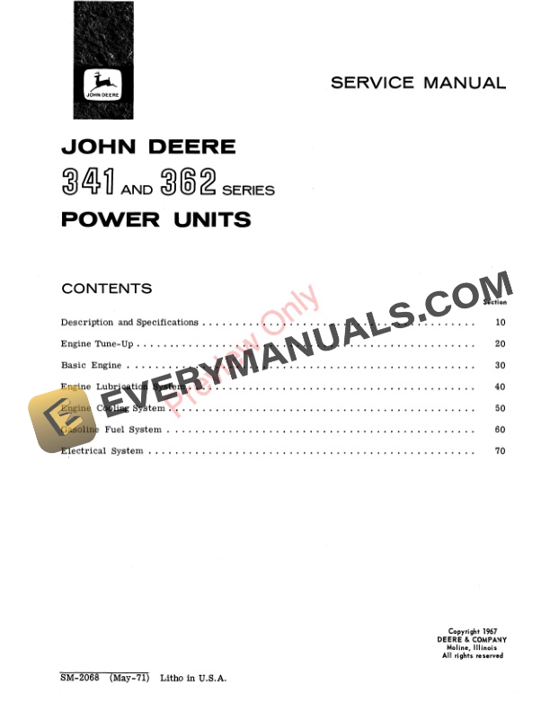 John Deere 341 362 Series Power Units Service Manual SM2068 01MAY71 3