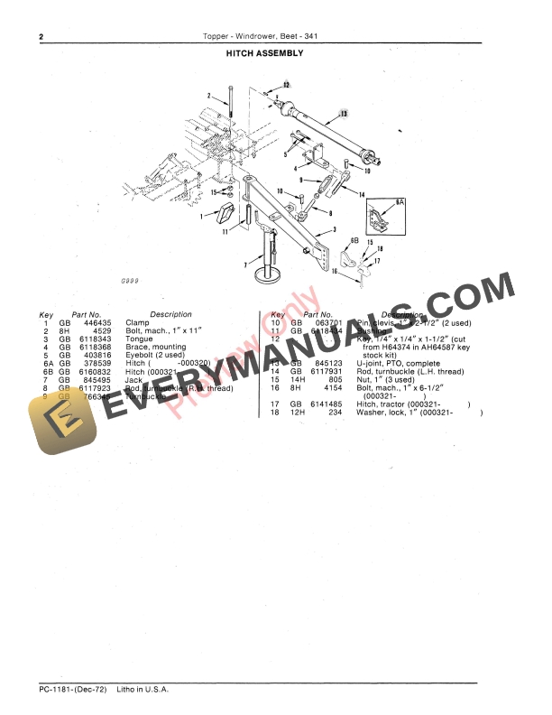 John Deere 341 Beet Topper Windrower Parts Catalog PC1181 01DEC72 4