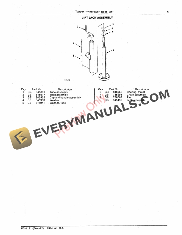 John Deere 341 Beet Topper Windrower Parts Catalog PC1181 01DEC72 5