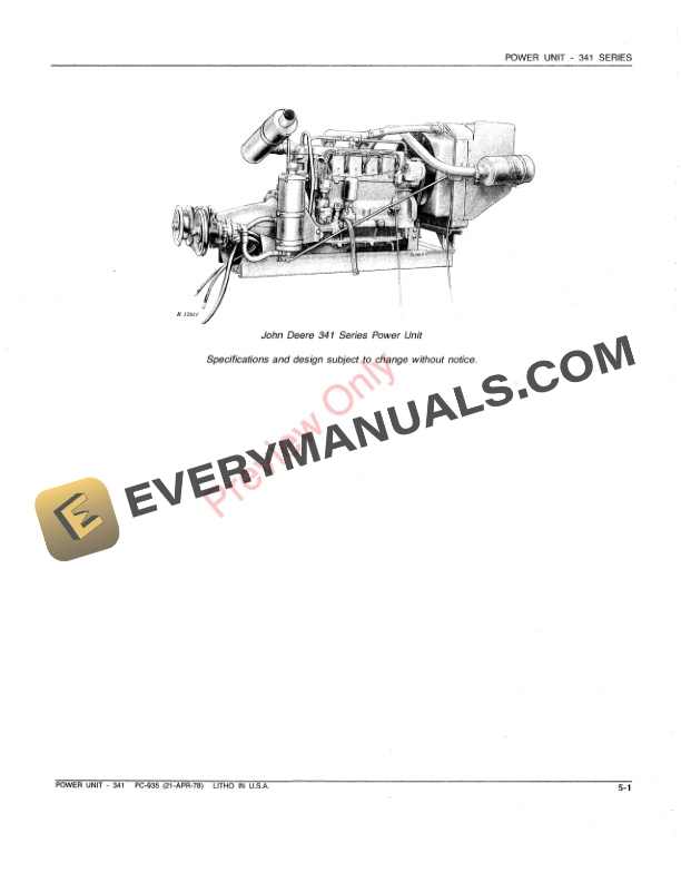 John Deere 341 Power Unit Parts Catalog PC935 21APR78-3