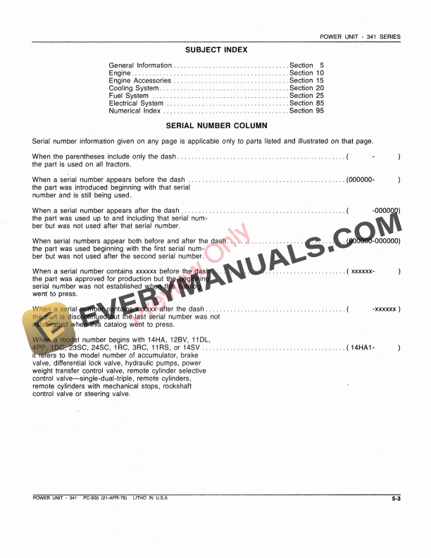 John Deere 341 Power Unit Parts Catalog PC935 21APR78-5