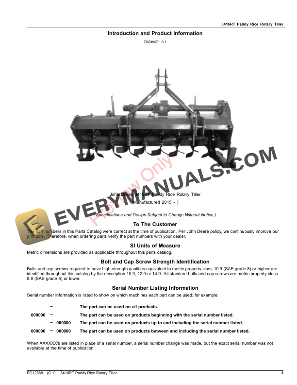 John Deere 3416RT Paddy Rice Rotary Tiller Parts Catalog PC12868 25OCT17-3