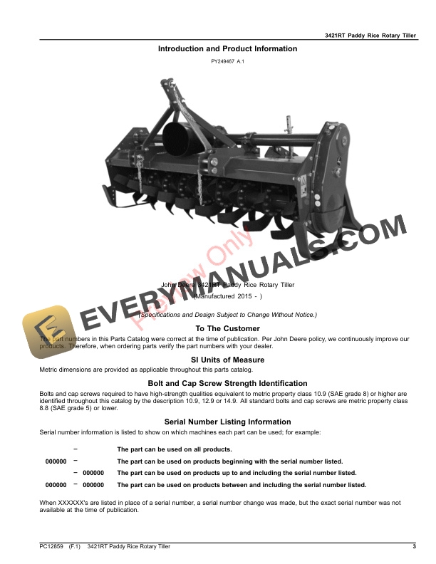 John Deere 3421RT Paddy Rice Rotary Tiller Parts Catalog PC12859 30NOV19-3