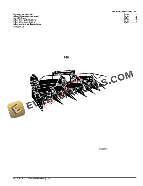 John Deere 345 Rotary Harvesting Unit Parts Catalog PC4370 11OCT21-3