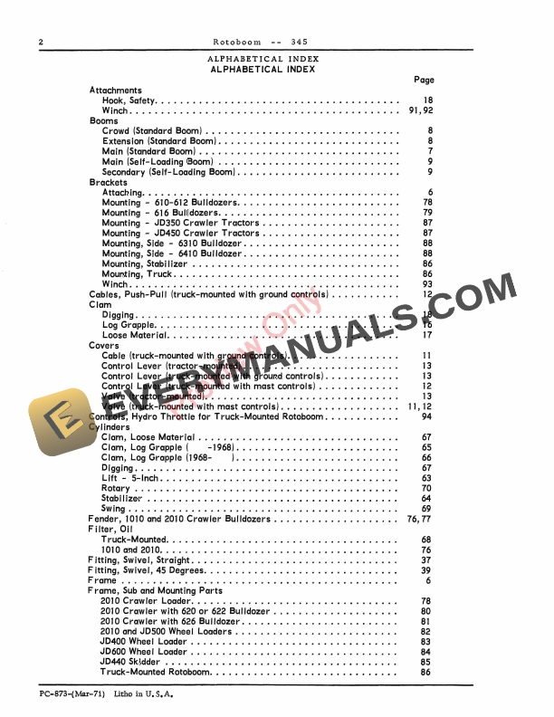 John Deere 345 Rotoboom Parts Catalog PC873 01MAR71 5 John Deere 345 Rotoboom Parts Catalog PC873 01MAR71-4