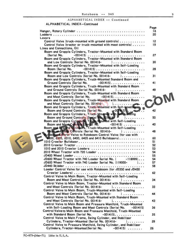 John Deere 345 Rotoboom Parts Catalog PC873 01MAR71 6 John Deere 345 Rotoboom Parts Catalog PC873 01MAR71-5