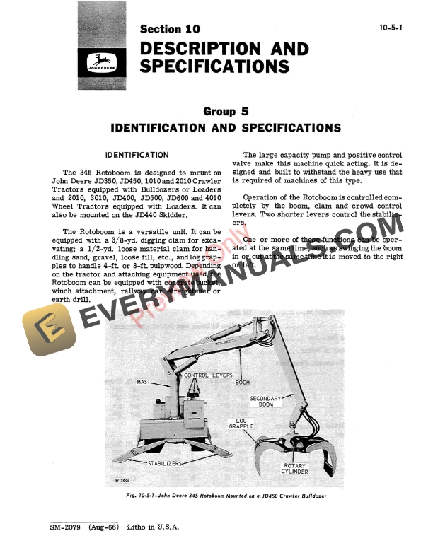 John Deere 345 Rotoboom Service Manual SM2079 01AUG66 5