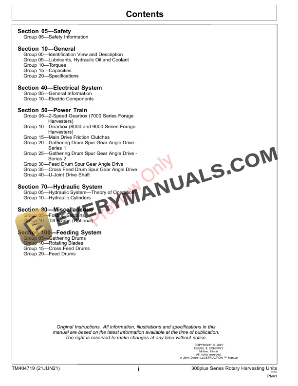 John Deere 345plus 360plus 375plus 390plus Rotary Harvesting Units 122139 Technical Manual TM404719 21JUN21 3