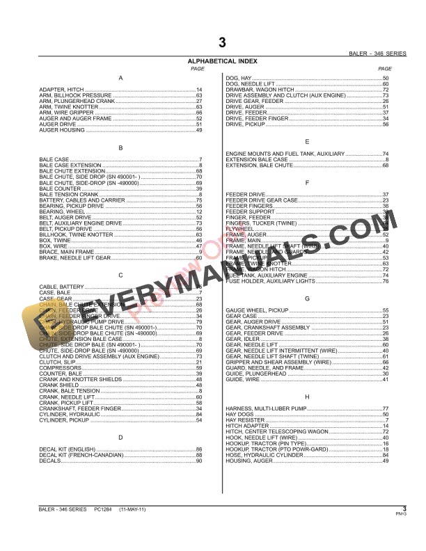 John Deere 346 Square Baler Parts Catalog PC1284 11MAY11 6 John Deere 346 Square Baler Parts Catalog PC1284 11MAY11-5