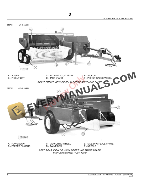 John Deere 347, 467 Square Twine Balers Parts Catalog PC1906 11MAY11-4