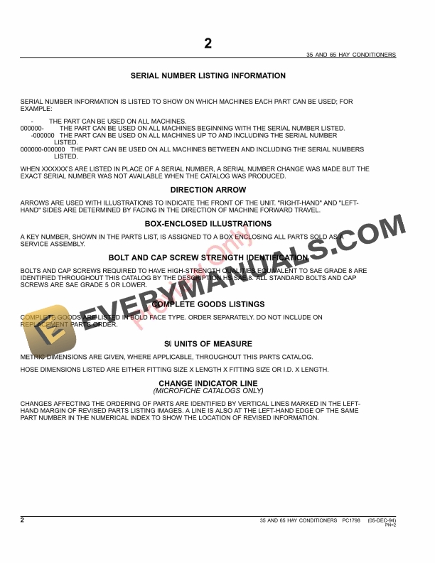 John Deere 35, 65 Hay Conditioners Parts Catalog PC1798 11MAY11-4