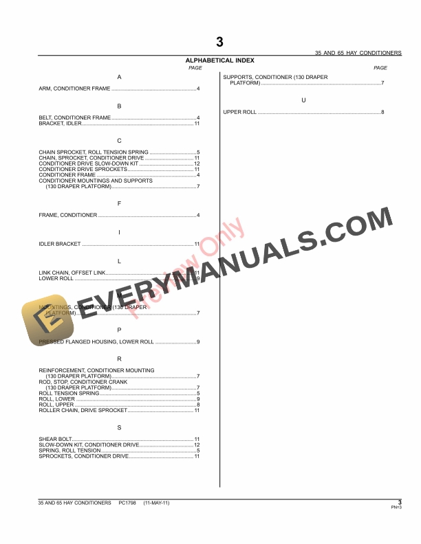 John Deere 35, 65 Hay Conditioners Parts Catalog PC1798 11MAY11-5