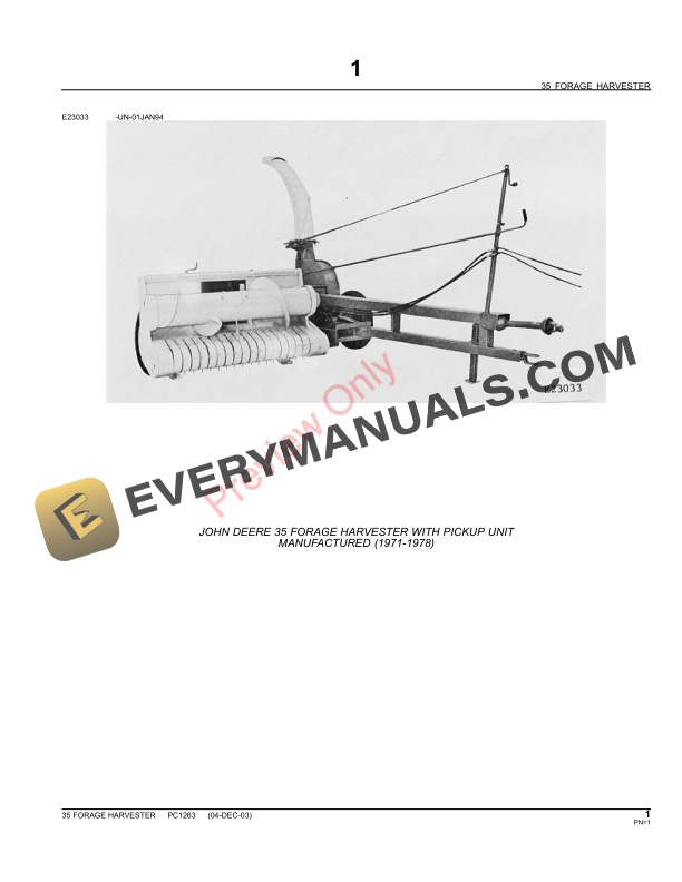John Deere 35 Forage Harvester Parts Catalog PC1263 11MAY11-3