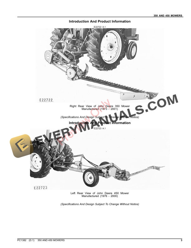 John Deere 350 AND 450 MOWERS Parts Catalog PC1382 15MAY23-3