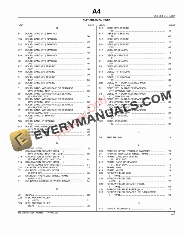 John Deere 350 Offset Disk Parts Catalog PC1559 19AUG99-5