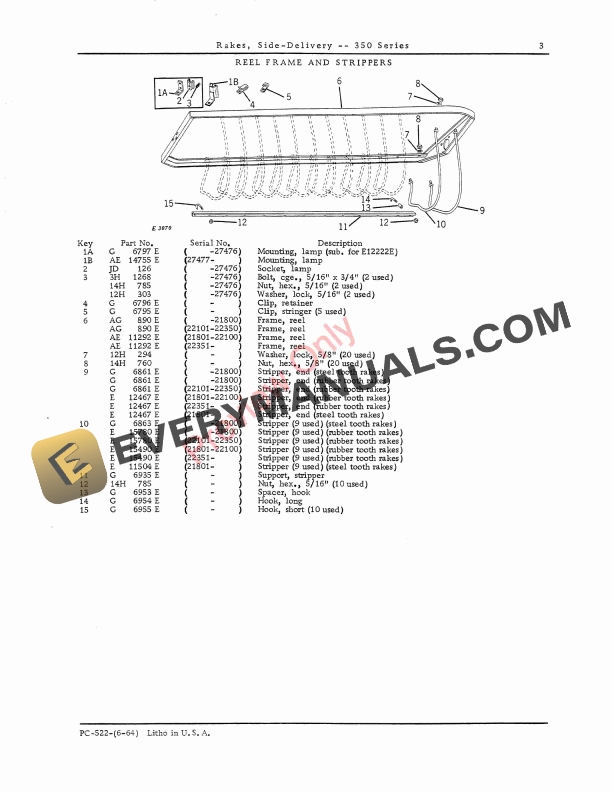 John Deere 350 Series Hay Side Delivery Rake, Hitch Adapter Parts Catalog PC522 01JUN64 6 John Deere 350 Series Hay Side Delivery Rake, Hitch Adapter Parts Catalog PC522 01JUN64-5