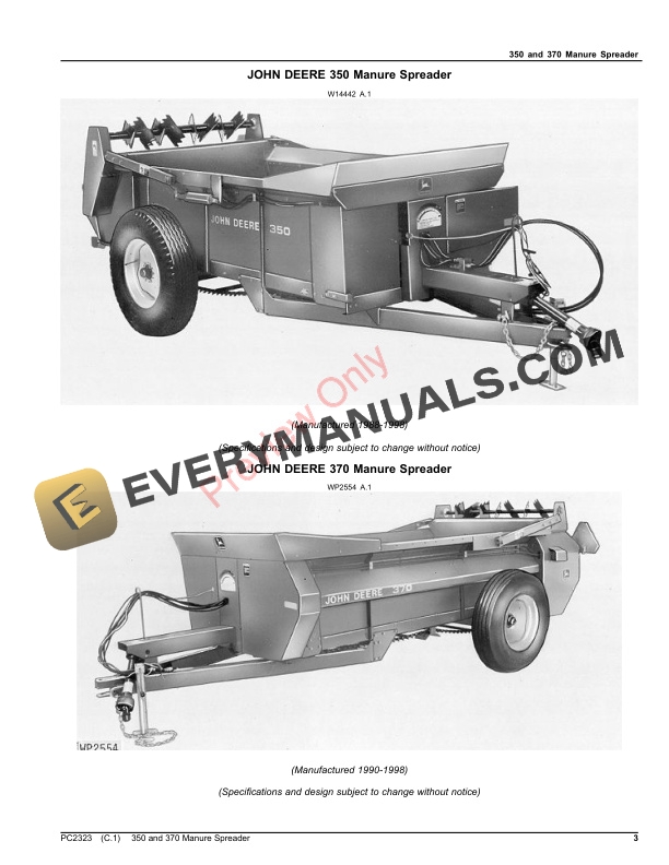 John Deere 350 and 370 Manure Spreader Parts Catalog PC2323 28DEC18-3