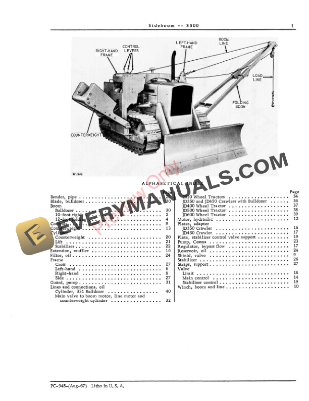 John Deere 3500 Sideboom Parts Catalog PC945 01AUG67-3