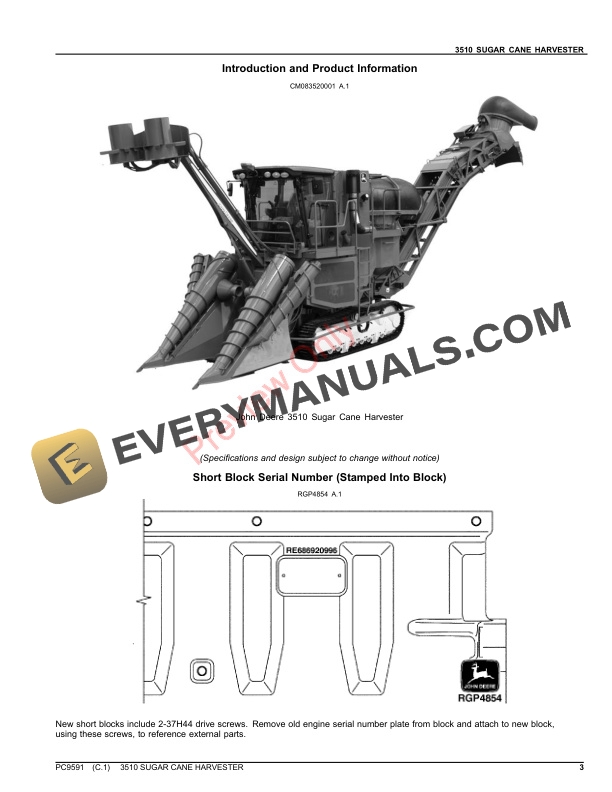 John Deere 3510 SUGAR CANE HARVESTER Parts Catalog PC9591 18JUL23-3