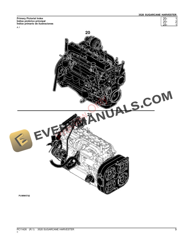 John Deere 3520 SUGARCANE HARVESTER Parts Catalog PC11426 17SEP23 3
